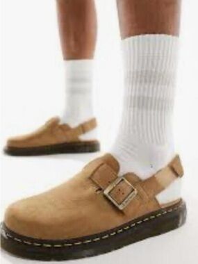 Dr. Martens Tan Suede Buckle Clog with Black Sole